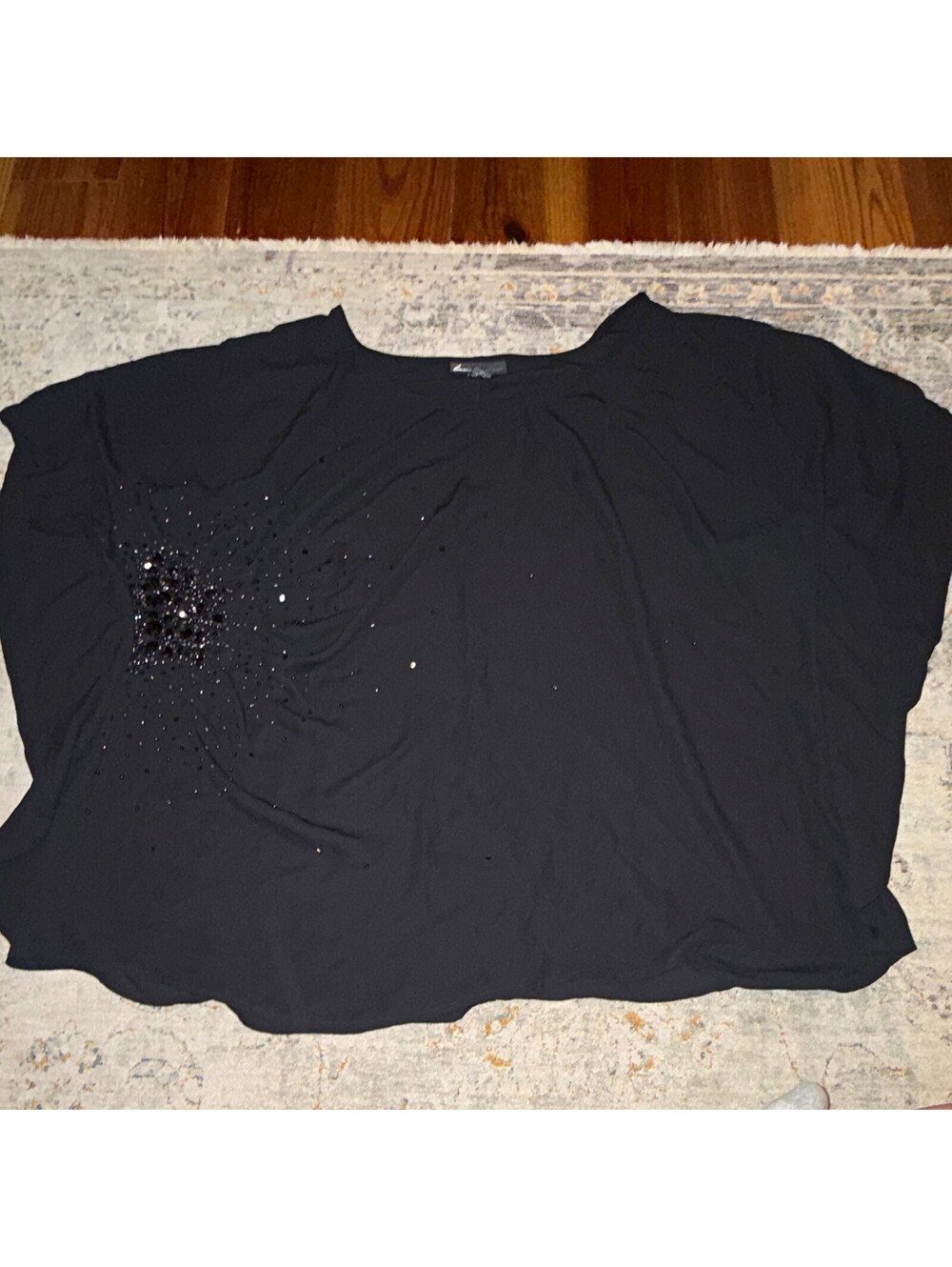 Lane Bryant Women’s Plus 22/24 Black Chiffon Beaded Sequin Blouse Top A441